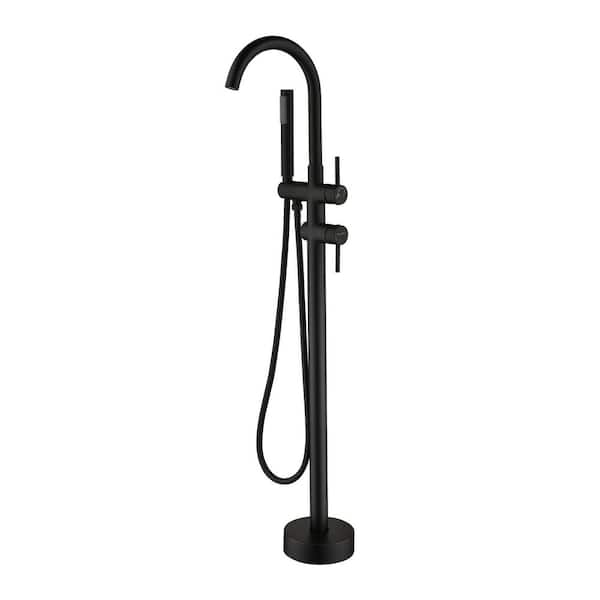 1-Handle Freestanding Bathtub Faucet with Hand Shower in Matte Black