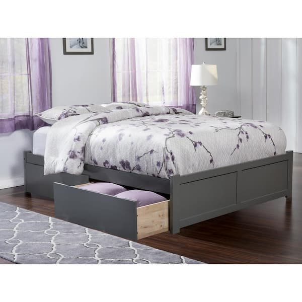 AFI Concord Queen Platform Bed with Flat Panel Foot Board and 2 Urban Bed Drawers in Grey