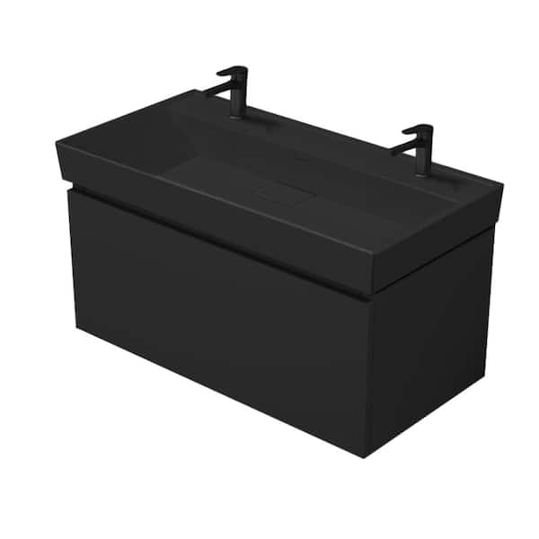 Nameeks Sharp 39.3 in. W x 18.9 in. D x 22.9 in. H Modern Bathroom Vanity in Matte Black with Matte Black Ceramic Top