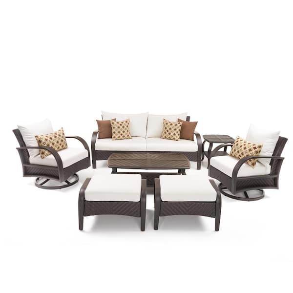 RST BRANDS Barcelo 7-Piece Wicker Motion Patio Deep Seating Conversation Set with Sunbrella Moroccan Cream Cushions