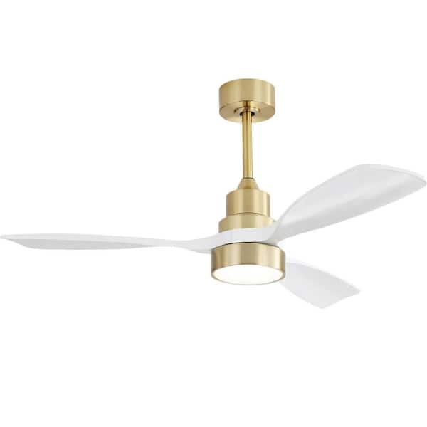 PUDO 48 in. Integrated LED Indoor Gold White Ceiling Fan Lighting with 3-Colors Dimmable and Timer