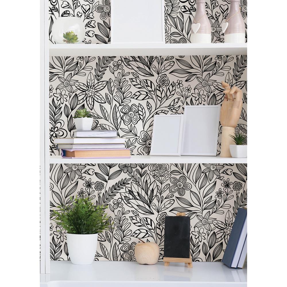 Black and White Floral Peel and Stick Wallpaper