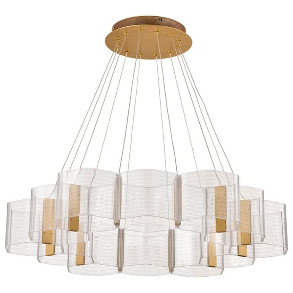 Kenzo 12-Light 3000K Dimmable Integrated LED Polished Anodized Bronze Contemporary Chandelier with Clear Acrylic Panels