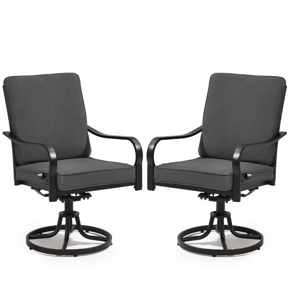 360° Swivel Metal Outdoor Dining Chairs (Set of 2), Patio Lounge Swivel Ch