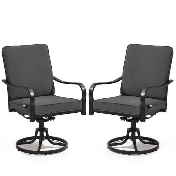 Unbranded 360° Swivel Metal Outdoor Dining Chairs (Set of 2), Patio Lounge Swivel Chairs with Full Rattan Backrest, Gray Cushions