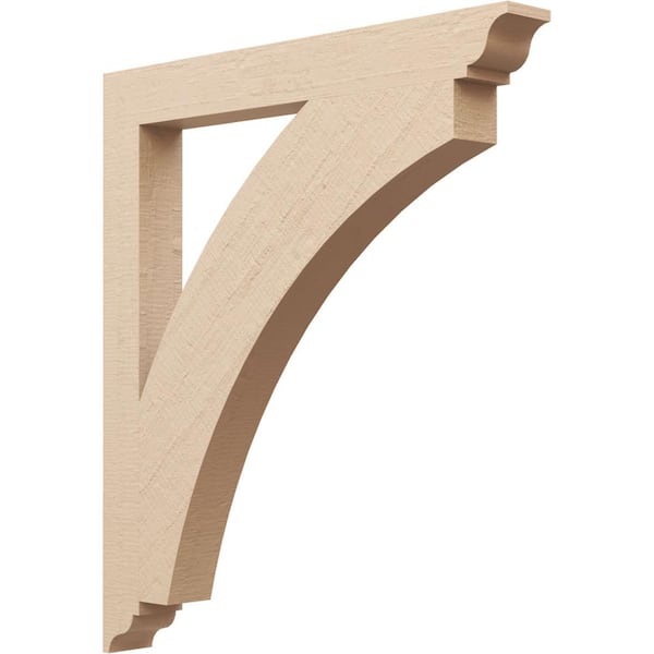 Ekena Millwork 3.5 in. x 36 in. x 32 in. Thorton Traditional Rough Cedar Woodgrain Timberthane Polyurethane Bracket, Primed Tan