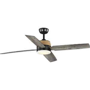 Shaffer II 56 in. Indoor/Outdoor Integrated LED Matte Black Coastal Ceiling Fan with Remote for Living Room and Bedroom