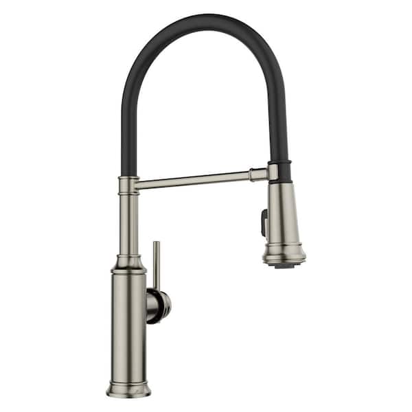 Empressa Satin Platinum 19.5 in. H Pull Down Sprayer Kitchen Faucet with 180 Degree Spout Swivel
