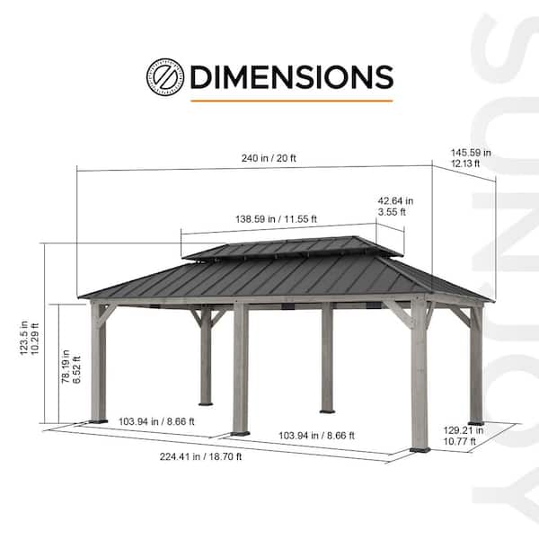 Sunjoy 12 ft. x 20 ft. Wood Gazebo Outdoor Patio Cedar
