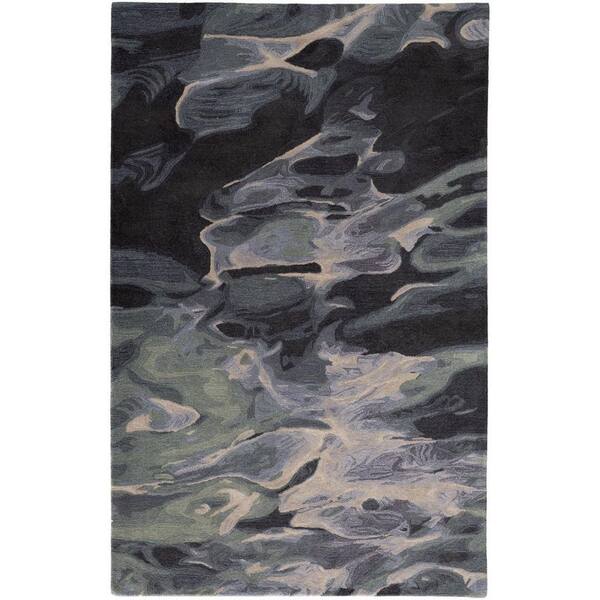 2 ft. x 8 ft. Blue, Black Abstract Area Rug