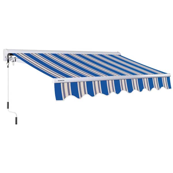 Advaning 16 ft. Luxury Series Semi-Cassette Electric w/ Remote Retractable Awning, Ocean Blue Beige Stripes (10 ft. Projection)