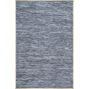 Sabby Hand Woven Leather Blue Doormat 3 ft. x 5 ft. Indoor Area Rug