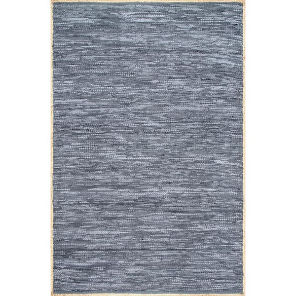 Sabby Hand Woven Leather Blue 4 ft. x 6 ft. Indoor Area Rug