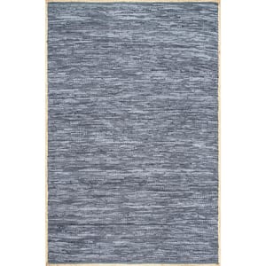 Sabby Hand Woven Leather Blue 8 ft. x 10 ft. Indoor Area Rug