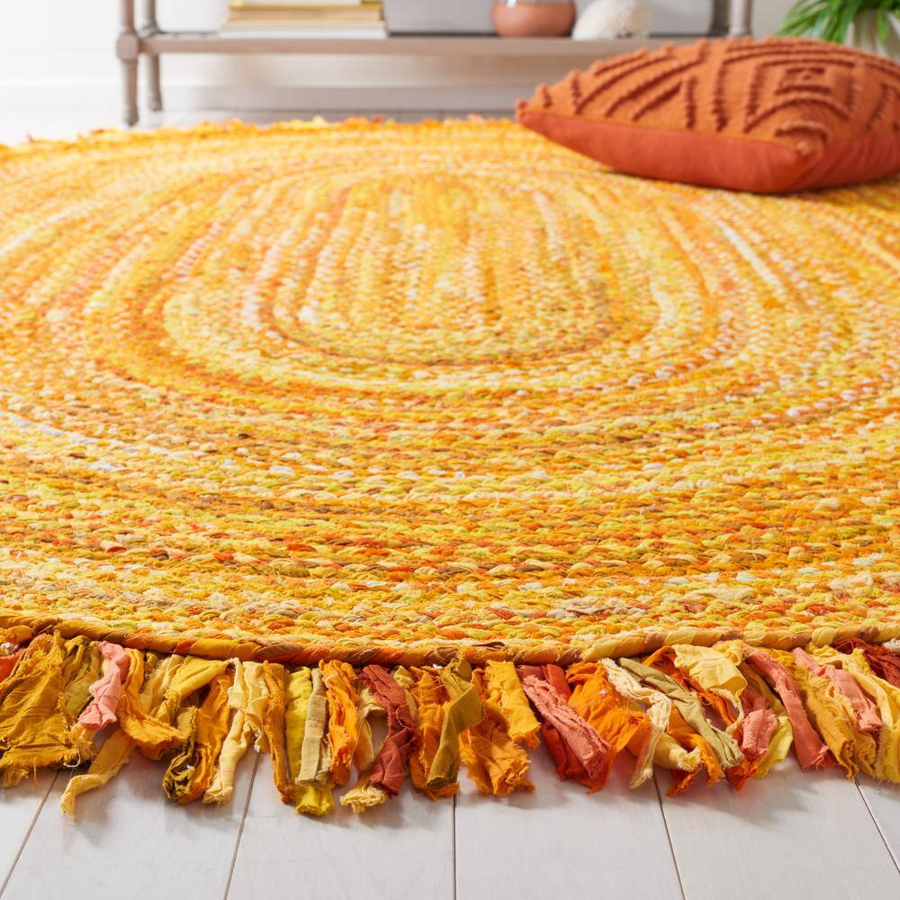 Handmade Yellow Cotton Braided Oval Area Rug 4' x 6'