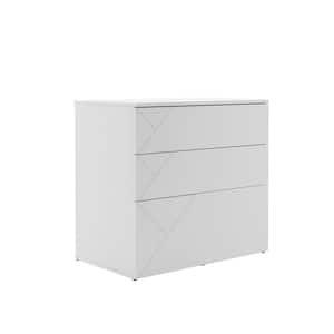 Atypik White Decorative Lateral File Cabinet with 3-Graphic Detailed Drawers