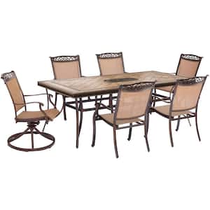 Fontana 7-Piece Aluminum Rectangular Outdoor Dining Set with Tile-Top Table and 2 Swivel Chairs