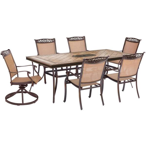 Hanover Fontana 7 Piece Aluminum Rectangular Outdoor Dining Set With Tile Top Table And 2 Swivel Chairs Fntdn7pcswtn Aluminum Rectangular Outdoor Dining Set, Tile Top Dining Room Table Setup