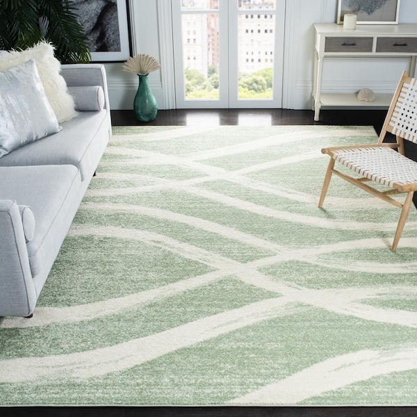 Adirondack 10 ft. x 10 ft. Square Sage/Cream Waves Area Rug