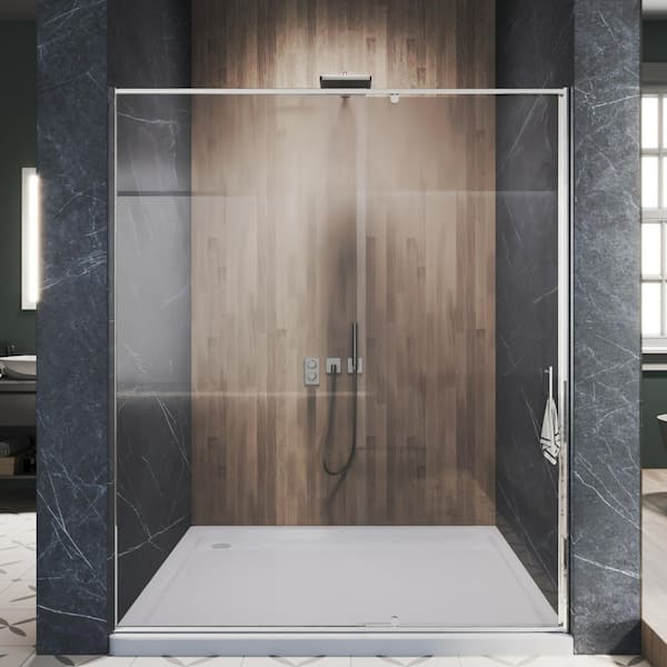 56 to 60 in. W x 71 in. H Framed Pivot Shower Door in Chrome with Clear Glass