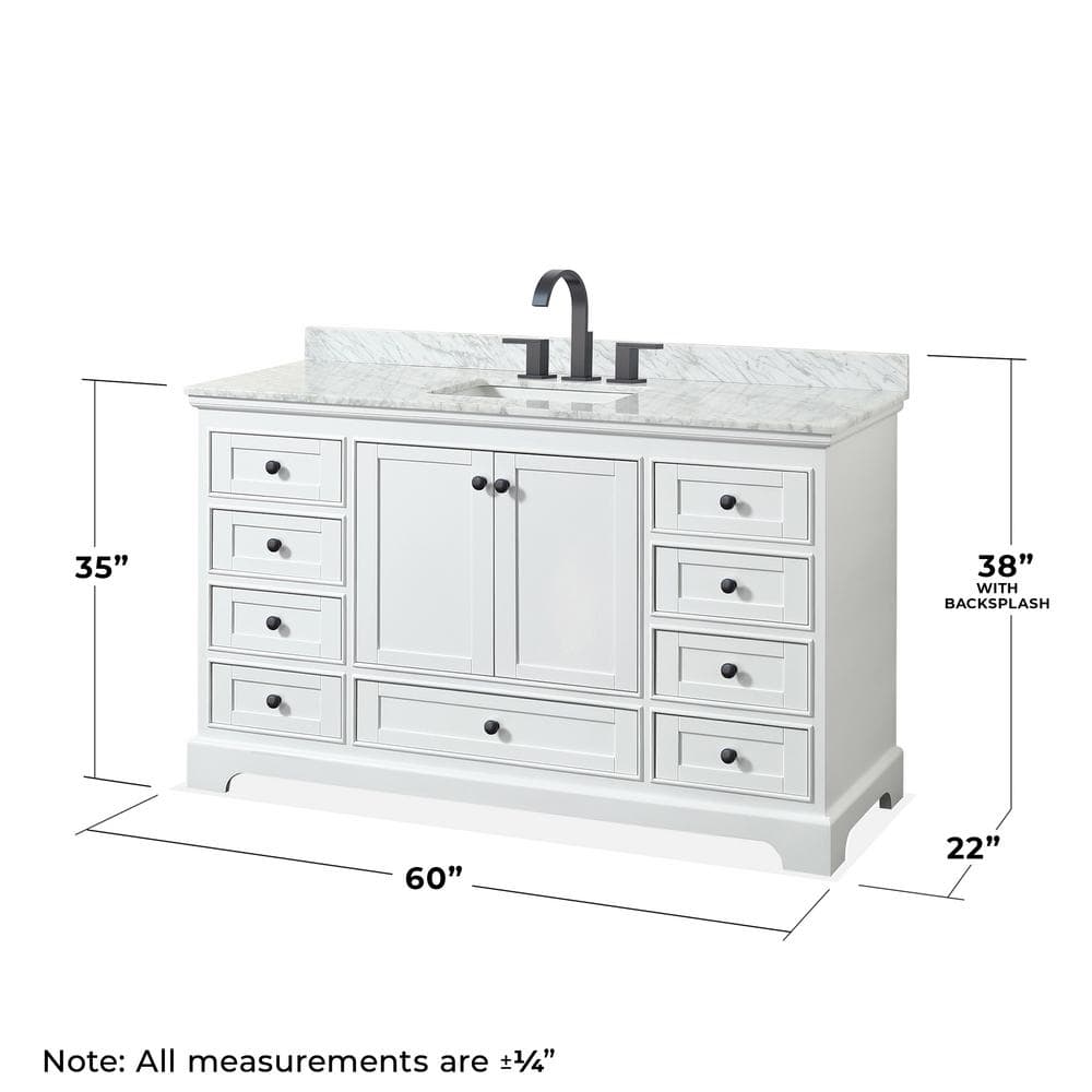 Deborah 60" White Single Bathroom Vanity with Marble Top