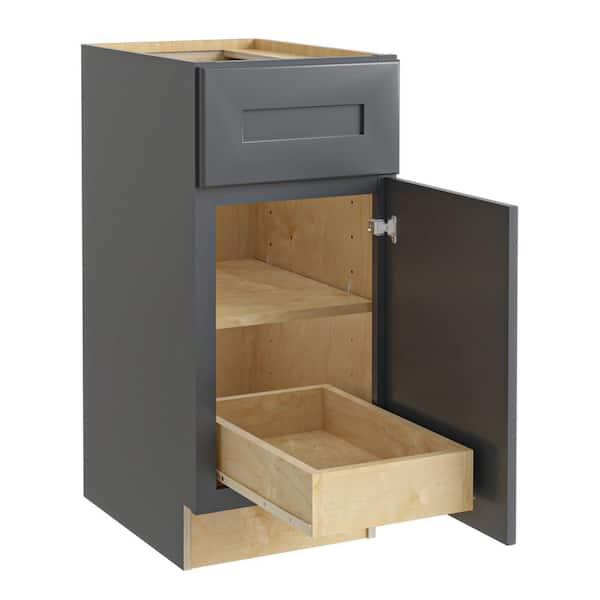 Home Decorators Collection Newport 18 in. W x 24 in. D x 34.5 in. H Assembled Plywood Base Kitchen Cabinet in Deep Onyx with 1ROT Soft Close RH