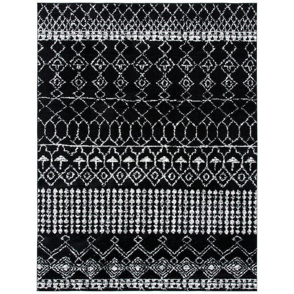 Tulum 12 ft. x 15 ft. Black/Ivory Diamond Tribal Area Rug