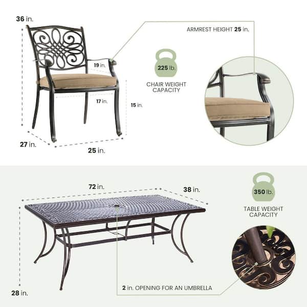 Traditions 7-Piece Aluminum Outdoor Dining Set with Natural Oat Cushions