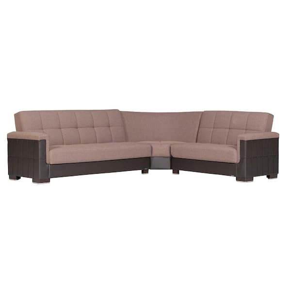 Ottomanson Basics Pro Collection 3-Piece 108.7 in. Polyester Convertible Sofa Bed Sectional 6-Seater With Storage, Brown/Black