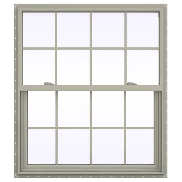 41.5 in. x 41.5 in. V-2500 Series Desert Sand Vinyl Single Hung Window with Colonial Grids/Grilles