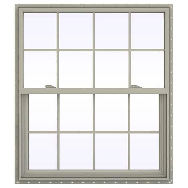 JELD-WEN 41.5 in. x 47.5 in. V-2500 Series Desert Sand Vinyl Single Hung Window with Colonial Grids/Grilles