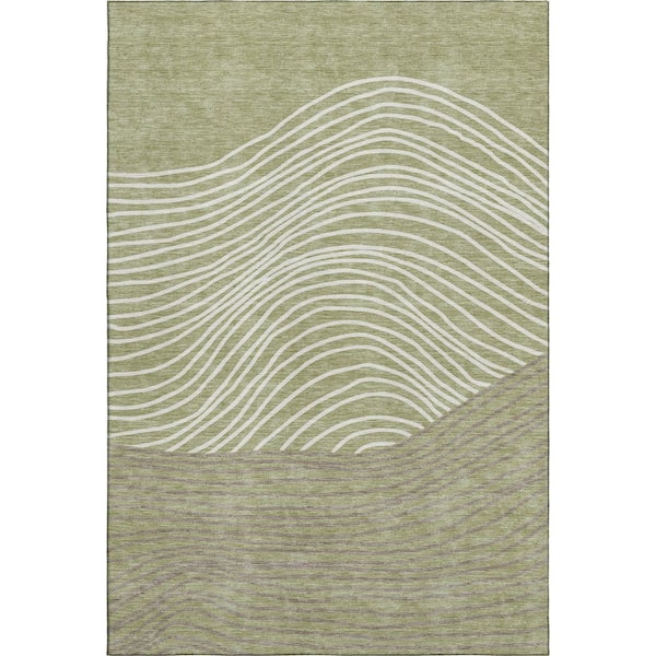 Mayfield Premium Machine Washable Abstract AMF2350 Aloe 10 ft. x 14 ft. Area Rug