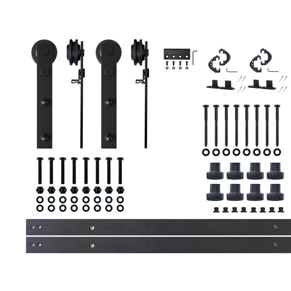 11 ft./132 in. Black Rustic Non-Bypass Sliding Barn Door Hardware Kit Straight Design Roller for Double Doors price history on PriceWatchPro