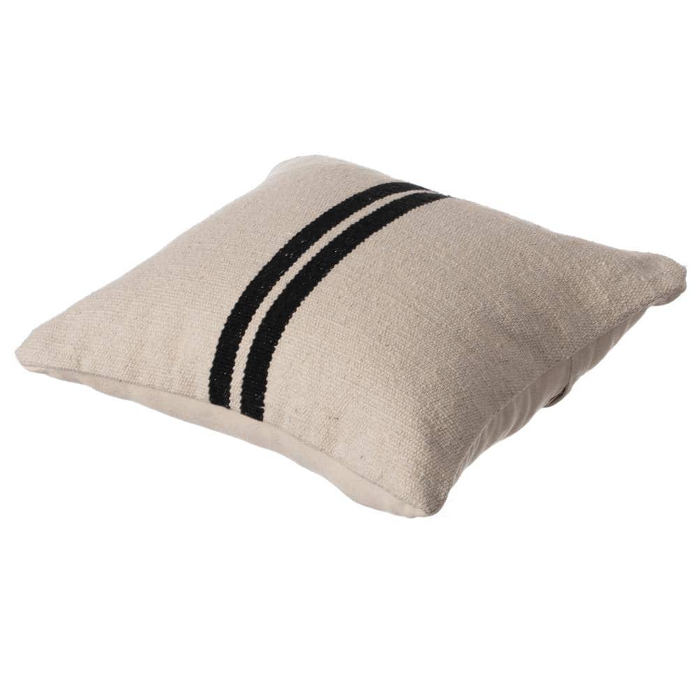 16" Handwoven Cotton Throw Pillow with Black Stripes