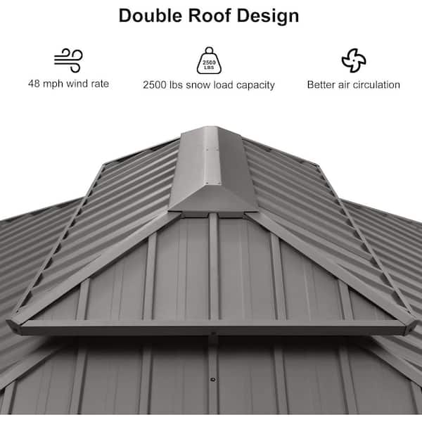 12 ft.x 20 ft.Light Gray Patio Outdoor Gazebo for Backyard Hardtop Aluminum Frame, Hooks, Curtain, Netting and 24-Lights