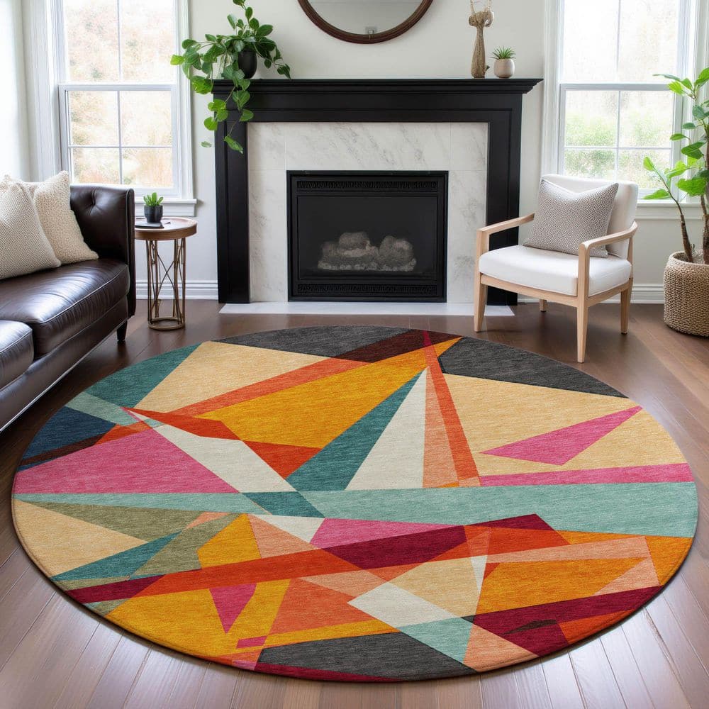 Mayfield Premium Machine Washable Abstract AMF1609 Orange 8 ft. x 8 ft. Round Rug price history on PriceWatchPro