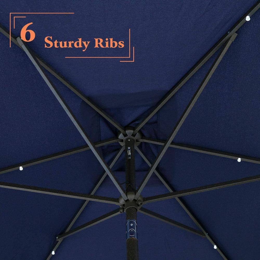 Navy Blue Rectangular Aluminum Patio Umbrella with LED Lights