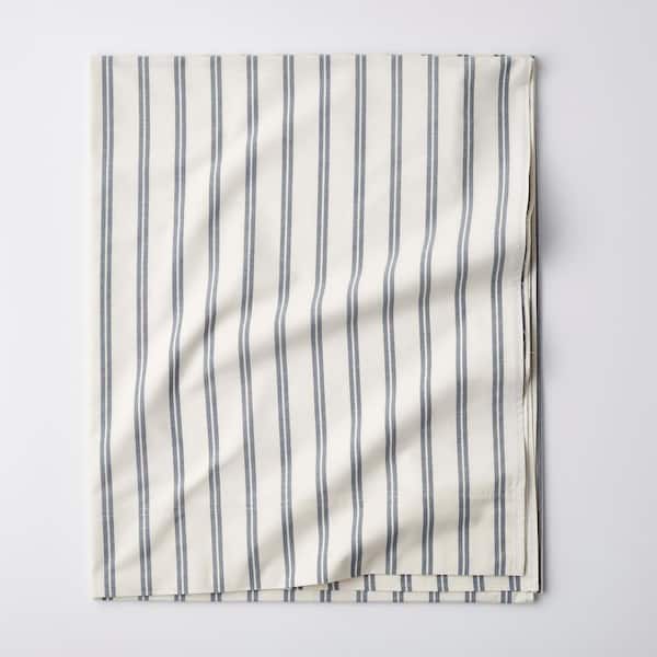 The Company Store Narrow Stripe Navy 200-Thread Count Cotton Percale Queen Flat Sheet