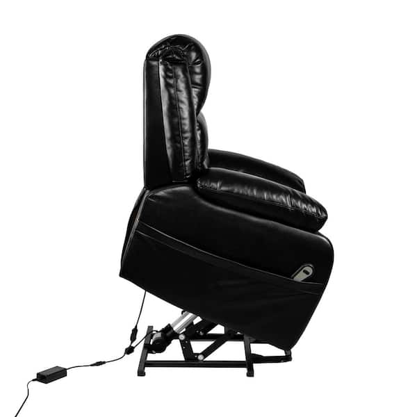 HOMESTOCK Black Faux Leather Power Lift Recliner Chair with Footrest and Remote Control, Stylish Reclining Chair