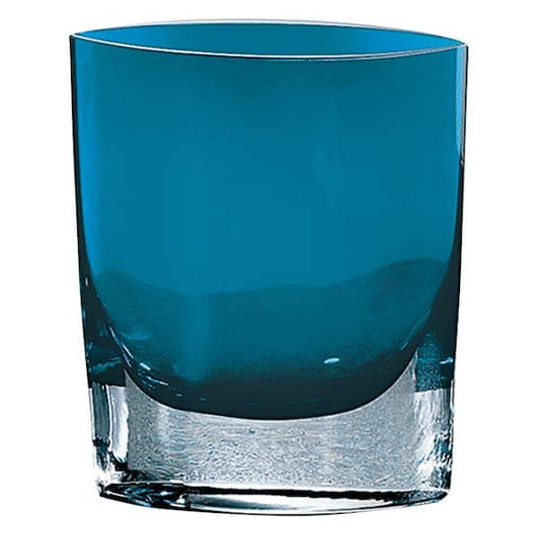 Badash Crystal 8 in. Samantha Peacock Blue European Mouth Blown Thick Walled Decorative Vase