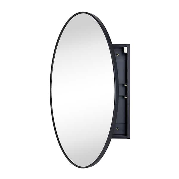 20 in. W x 30 in. H Oval Surface Mount Metal Framed Medicine Cabinet with Mirror in Matt Black