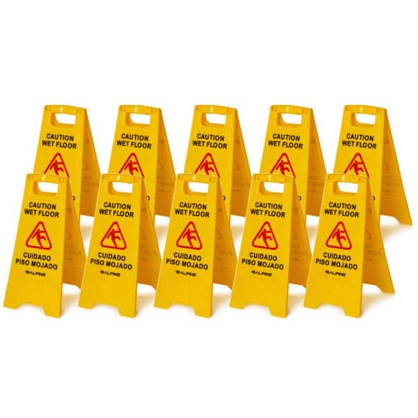 Alpine Industries 24 in. Yellow Multi-Lingual Caution Wet Floor Sign (10-Pack)