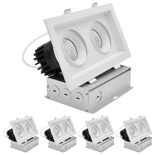 2-Head Integrated LED Rectangular Regressed Gimbal Recessed Light, 360° + 15° Swivel, 5CCT, 30W, 2000LM, Dimmable 4 Pack