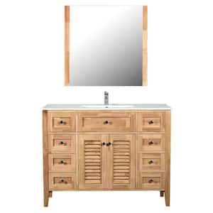 Venice 48 in. W x 18 in. D x 36 in. H Single Sink Bath Vanity in NW with Ceramic Vanity Top in White and Mirror