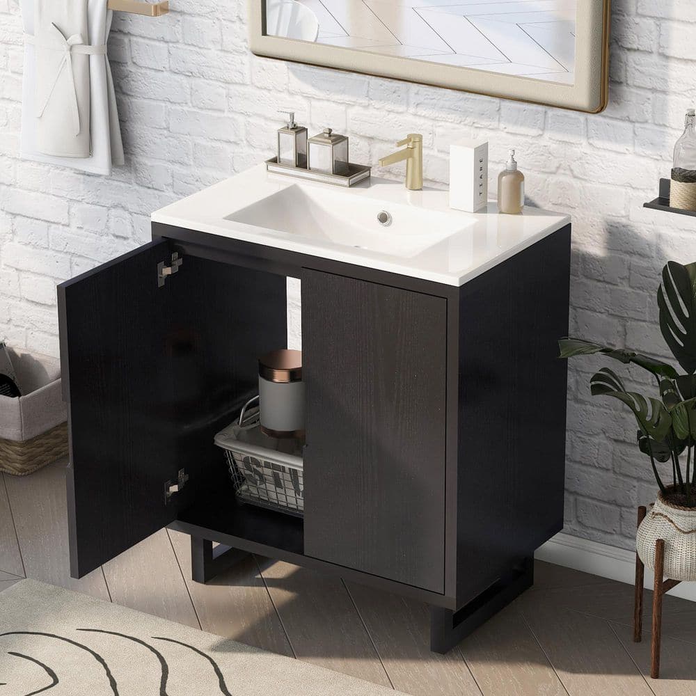 30 in. Single Sink Freestanding Black Bath Vanity with White Ceramic Sink Top price history on PriceWatchPro