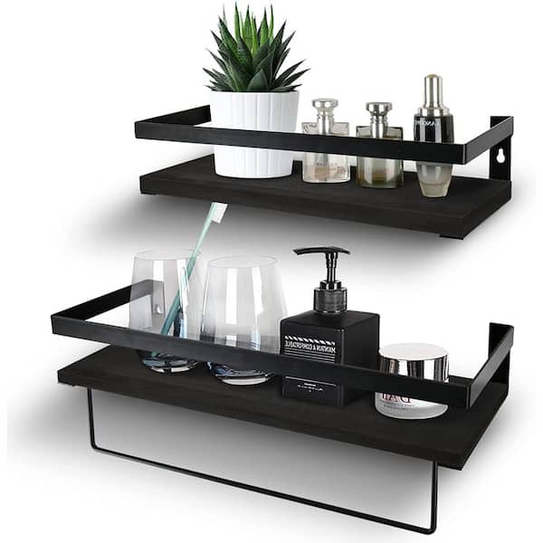 Cubilan 14 in. W x 4.3 in. D Black Decorative Wall Shelf, Set of 2
