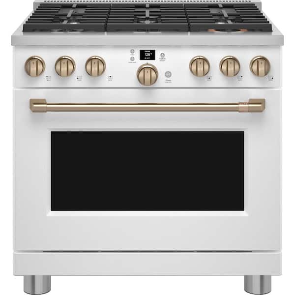 Cafe 36 in. 6.2 cu. ft. Smart Slide-In Gas Range in Matte White with 6 Burners, Air Fry and Convection