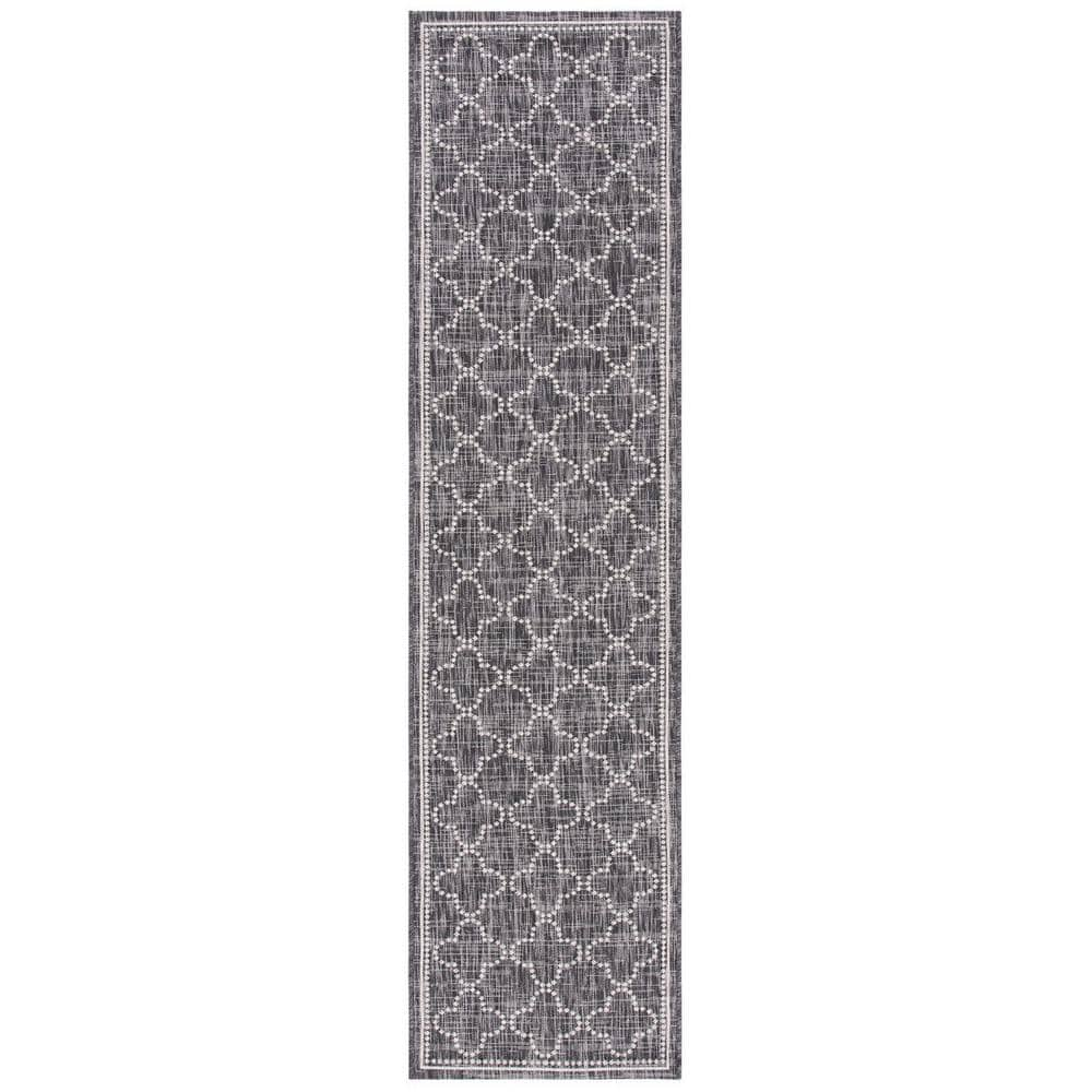 SAFAVIEH Courtyard Black/Gray 2 ft. x 9 ft. Dotted Clover Indoor ...