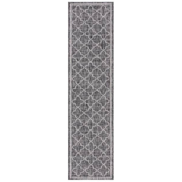 SAFAVIEH Courtyard Black/Gray 2 ft. x 9 ft. Dotted Clover Indoor/Outdoor Patio  Runner Rug
