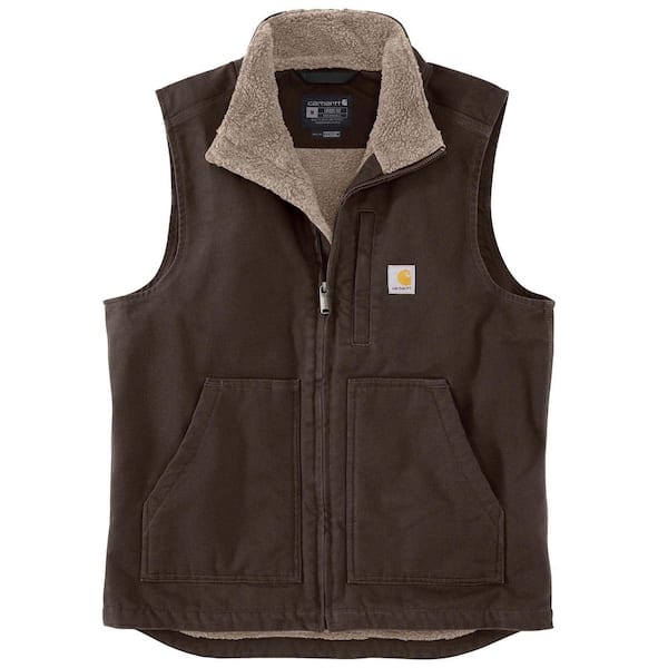 Men's XX-Large Dark Brown Cotton Loose Fit Washed Duck Sherpa-Lined Mock-Neck Vest